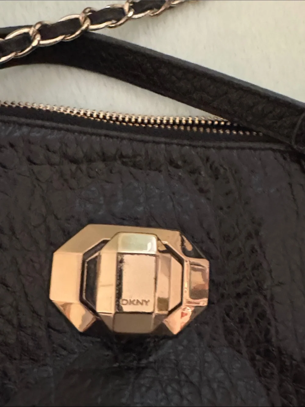 DKNY Black Pebbled Leather Clutch with Gold Hardware